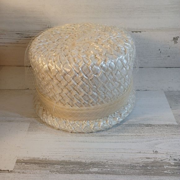 Vintage Raffia White Hats With Netting Original Sears Roebuck And Company box - Picture 5 of 13